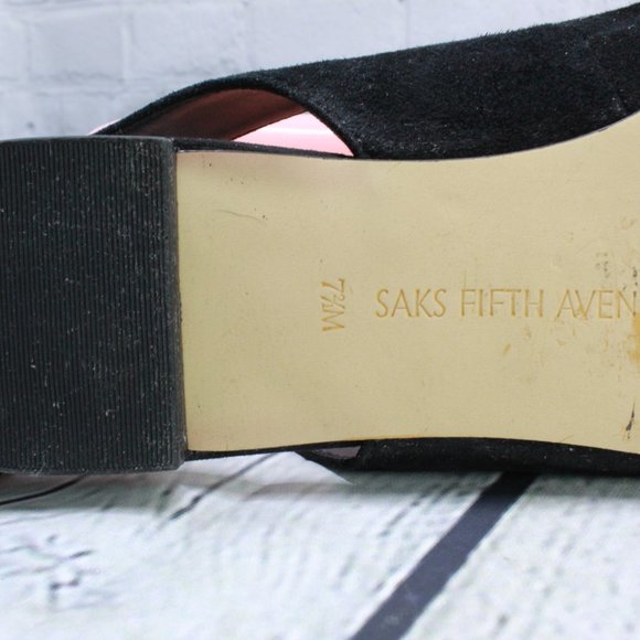 Saks Fifth Ave Black Suede Pointed Toe Flats Back Tie Flat Shoes 7.5 M - Picture 7 of 9